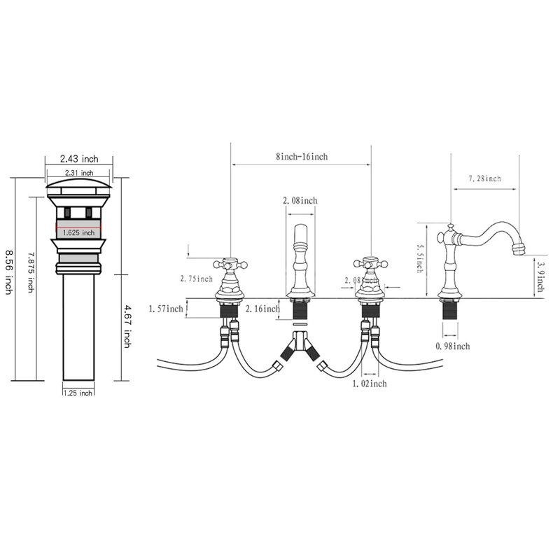 feitigo Widespread Faucet 2handle Bathroom Faucet with Drain Assembly
